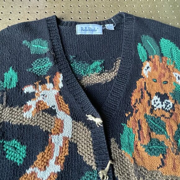 Belle Pointe Novelty Jungle Safari Cardigan Knit Sweater VTG 90s XL Women RARE - Picture 4 of 12